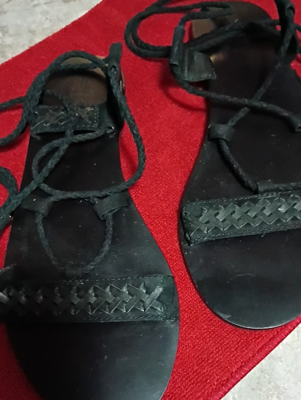 Frye Black Braided Lace-Up Leather Sandals